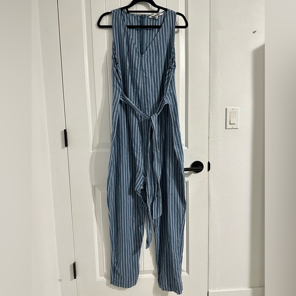 The Nines by Hatch Blue Stripes Sleeveless Jumpsuit - Picture 1 of 6